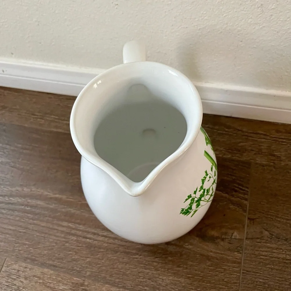 White Ceramic Pitcher with Herb and Lemon Design from Portugal